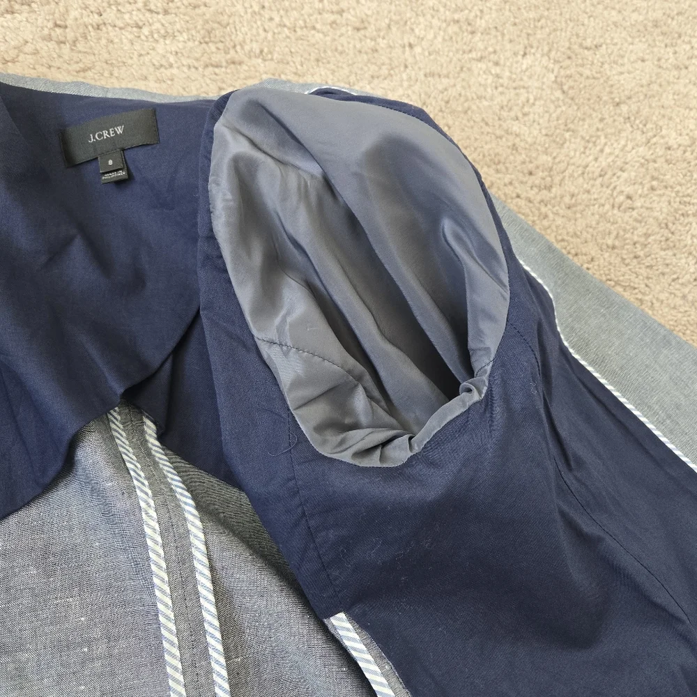 J. Crew Unstructured blazer in Cotton-linen Deep Water Blue Womens Size 8 Preppy